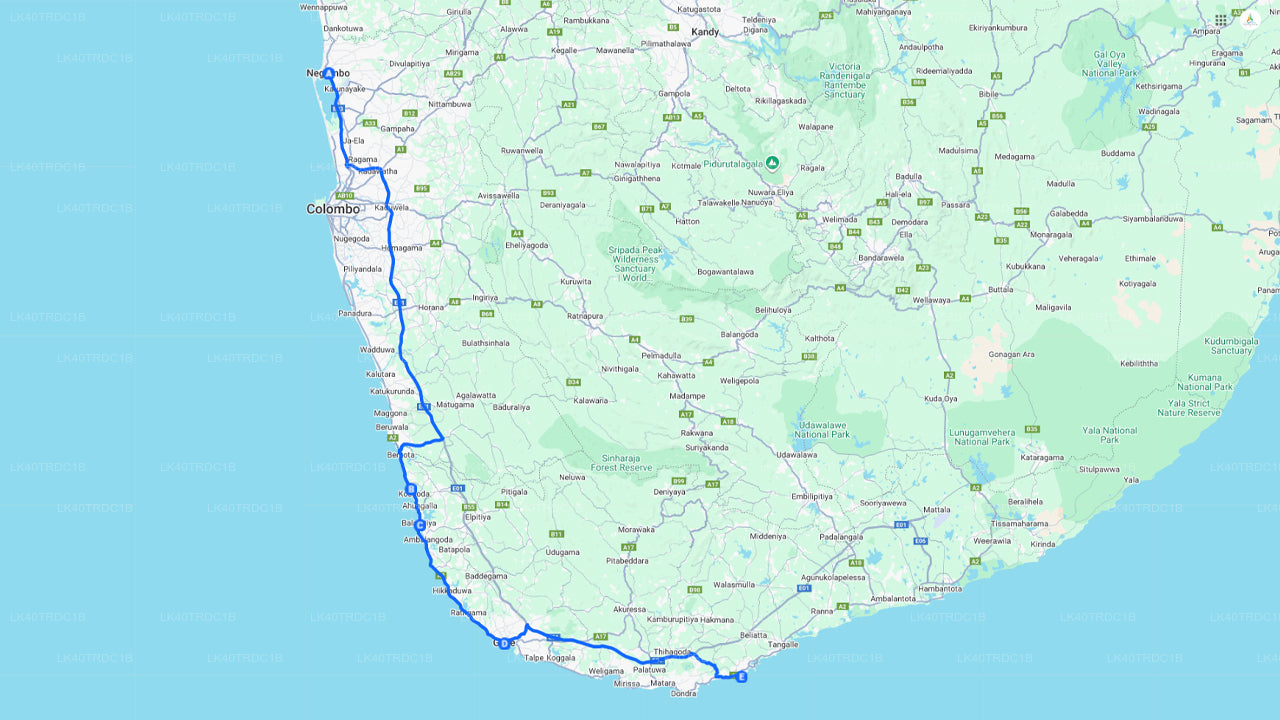Transfert privé de Negombo à Hiriketiya avec arrêts touristiques