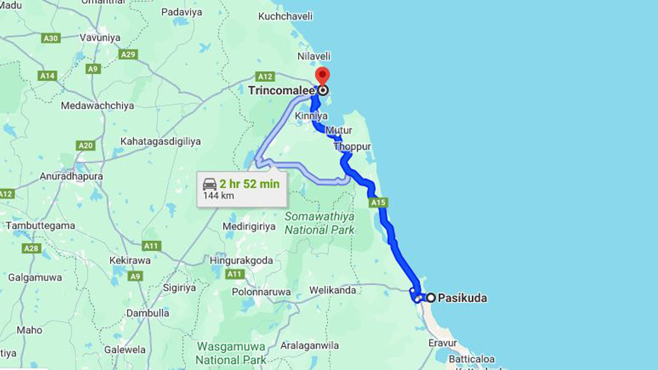 Pasikuda City to Trincomalee City Private Transfer
