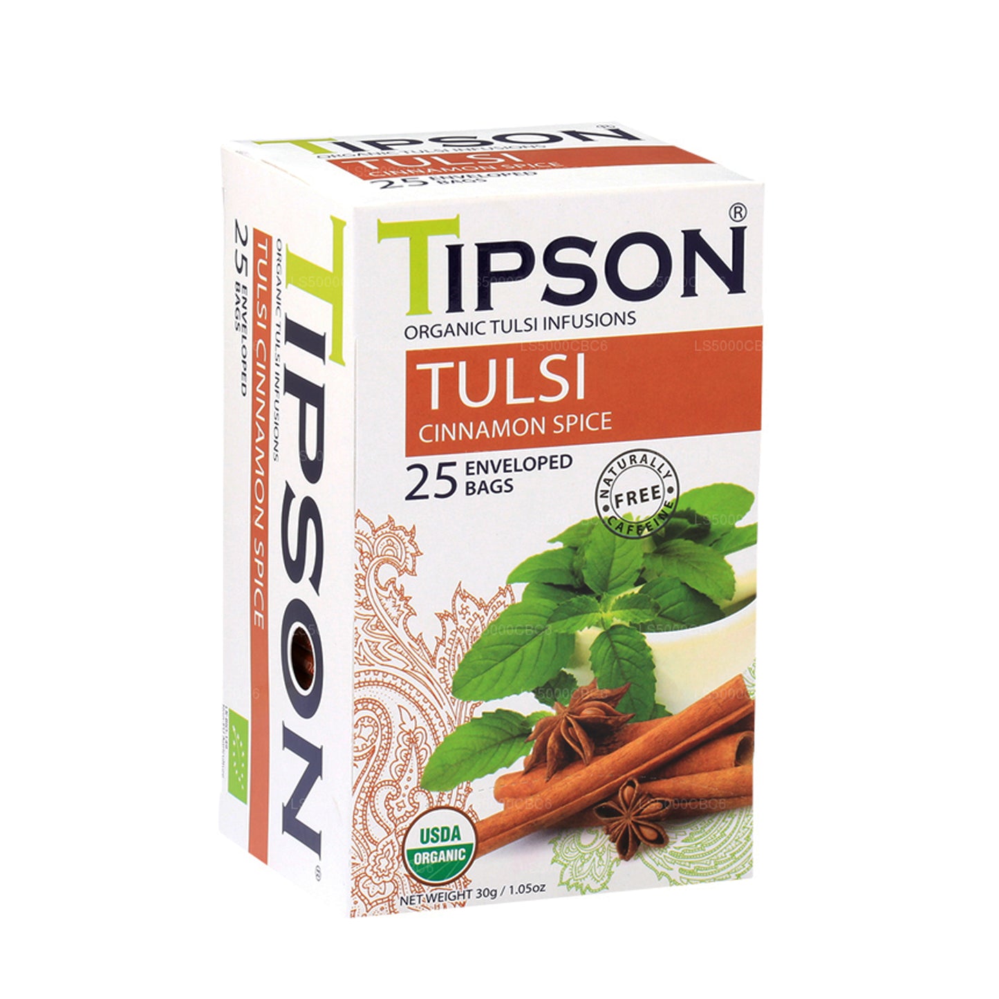 Tipson Tulsi biologique aux épices à la cannelle (30 g), 25 sachets de thé