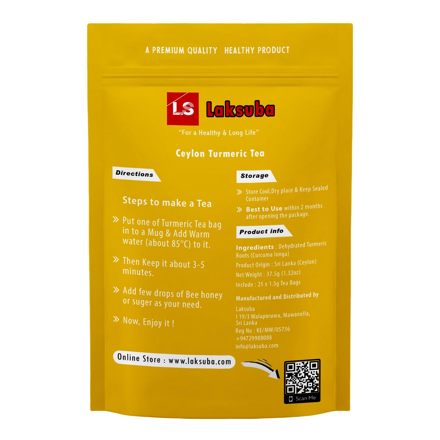 Thé au curcuma de Ceylan Laksuba (37,5 g) 25 sachets