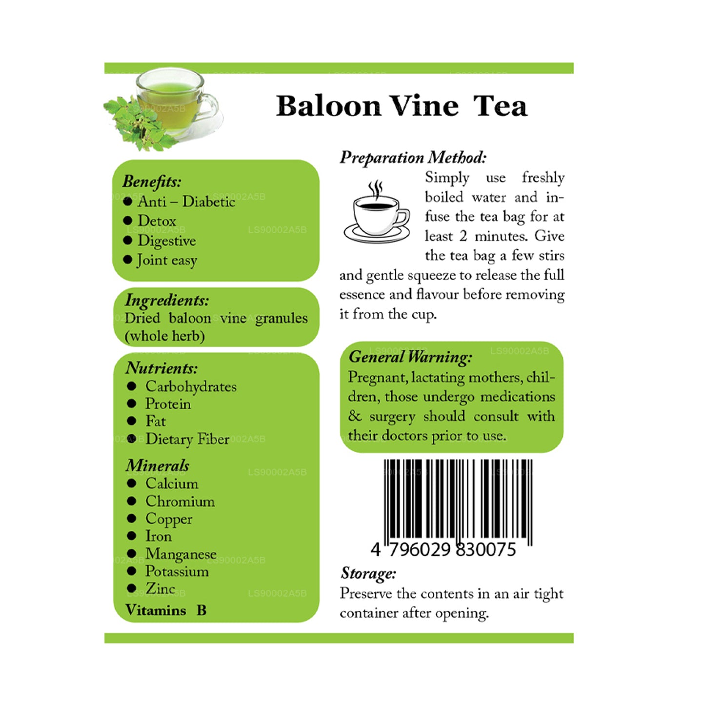 Lifetone Balloon Vine Tea (30 g) 20 sachets de thé