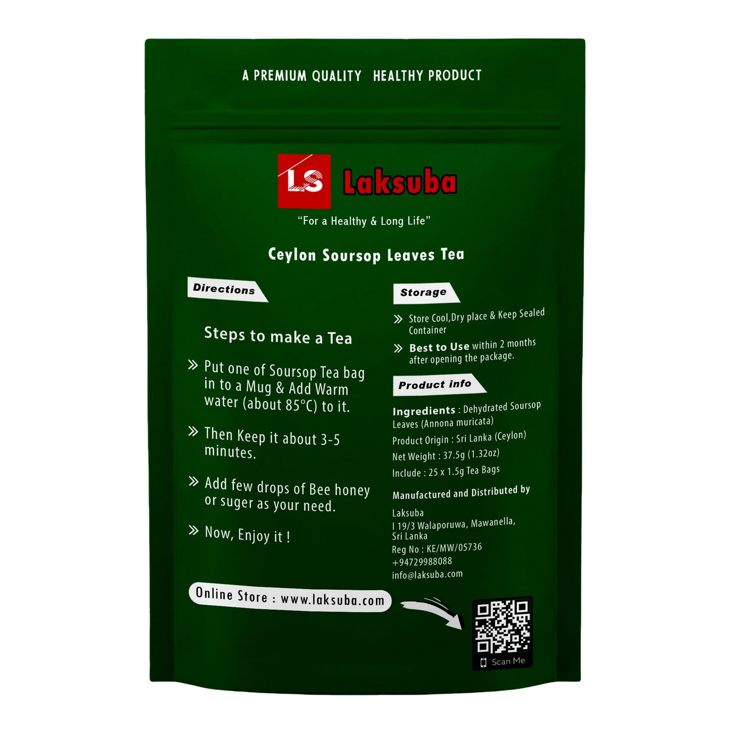 Thé de feuilles de corossol Laksuba Ceylon (37,5 g) 25 sachets