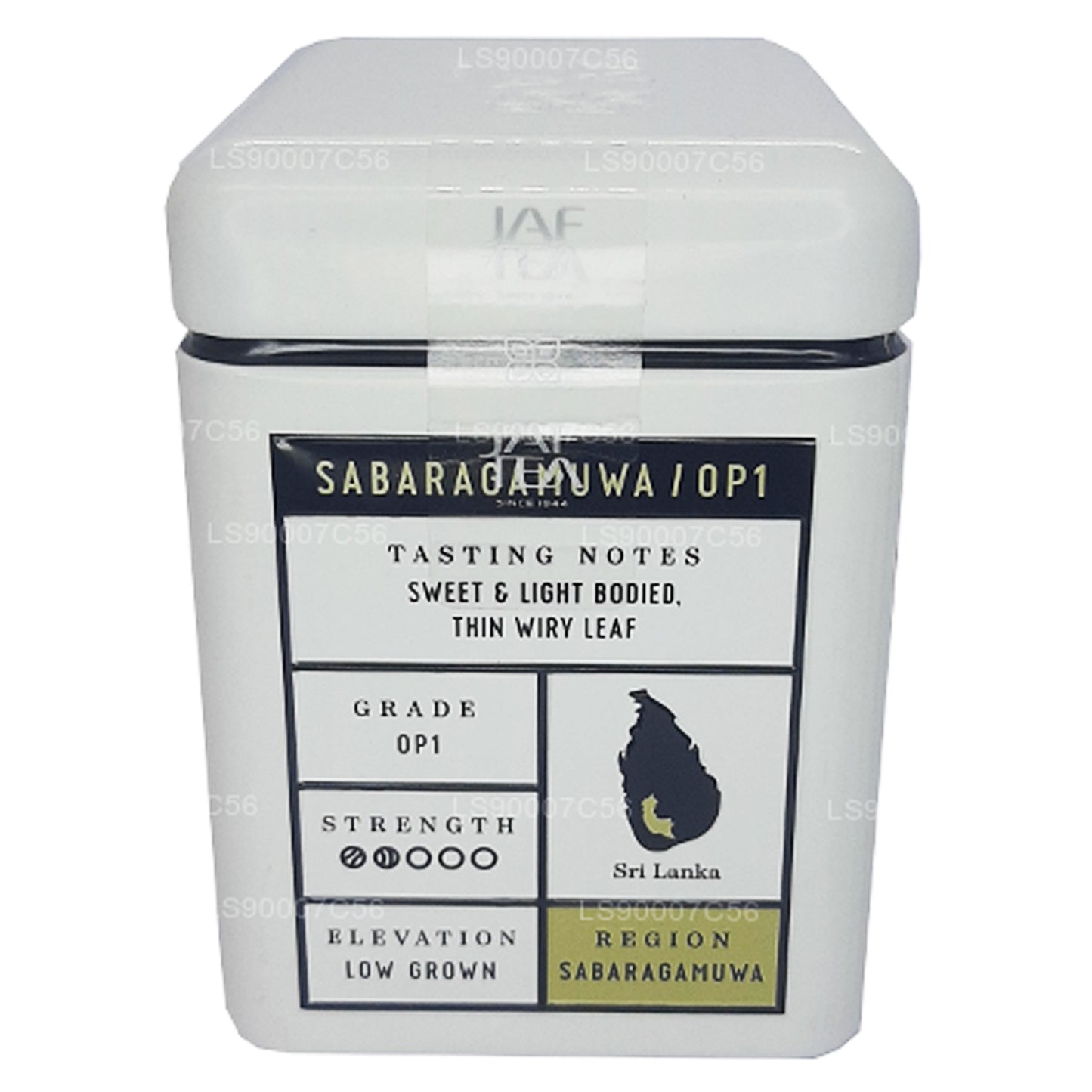Boîte Sabaragamuwa OP1 (90 g) de la collection Jaf Tea Single Region