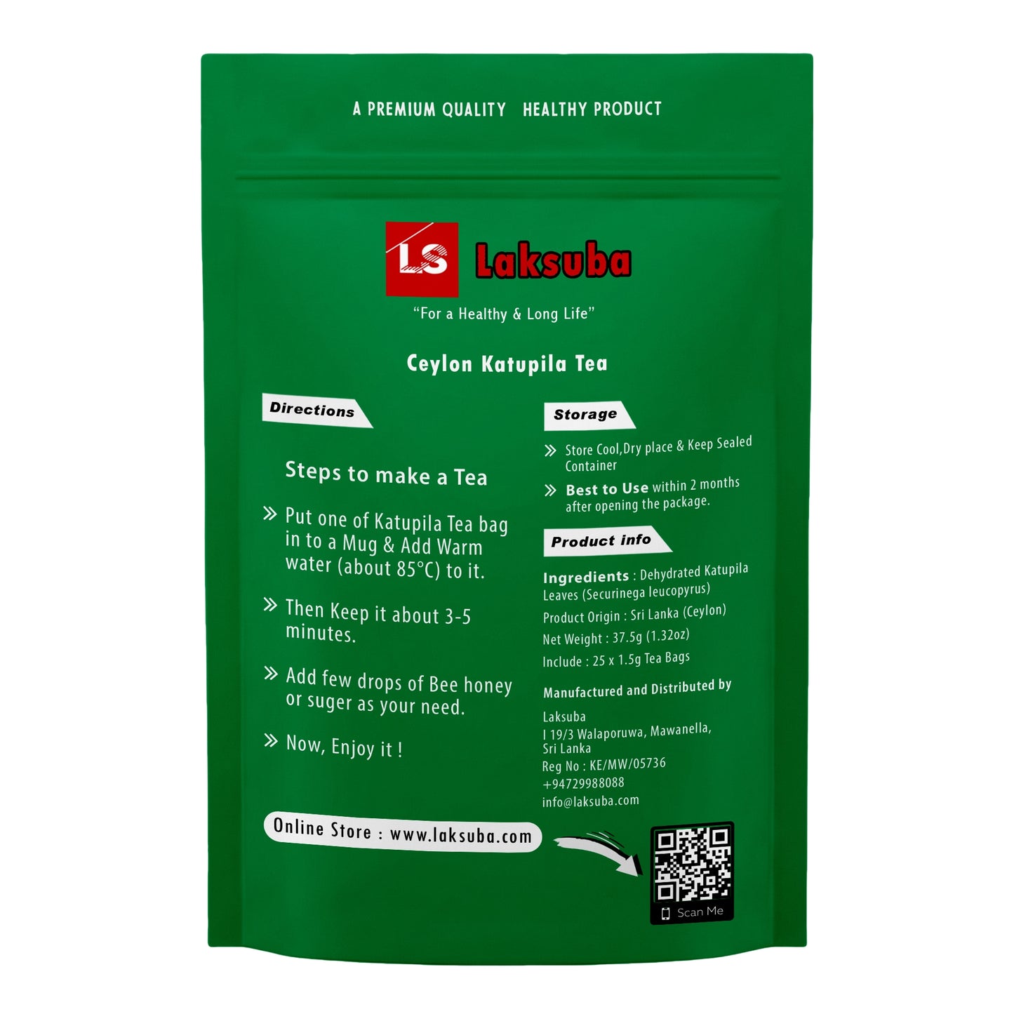 Thé Katupila de Ceylan Laksuba (37,5 g) 25 sachets