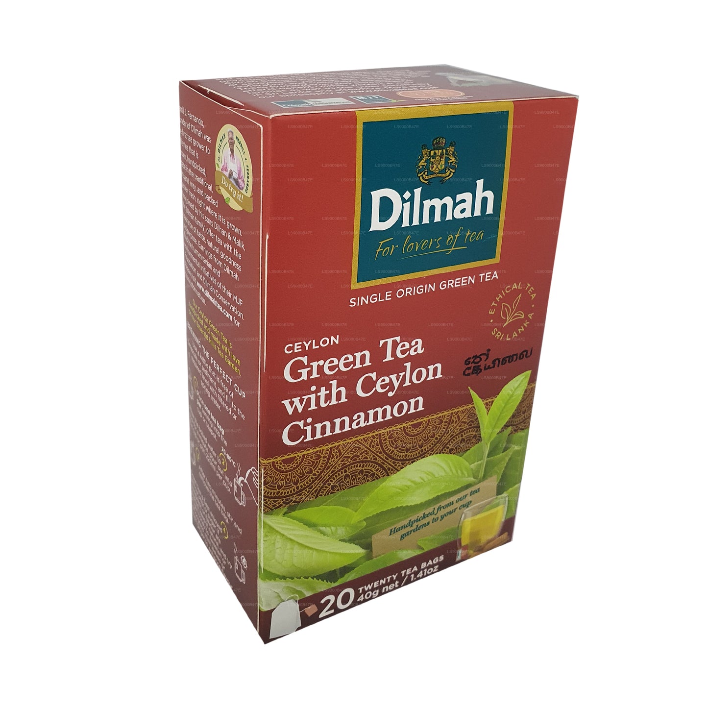 Thé vert de Ceylan Dilmah à la cannelle de Ceylan (40g) 20 sachets de thé