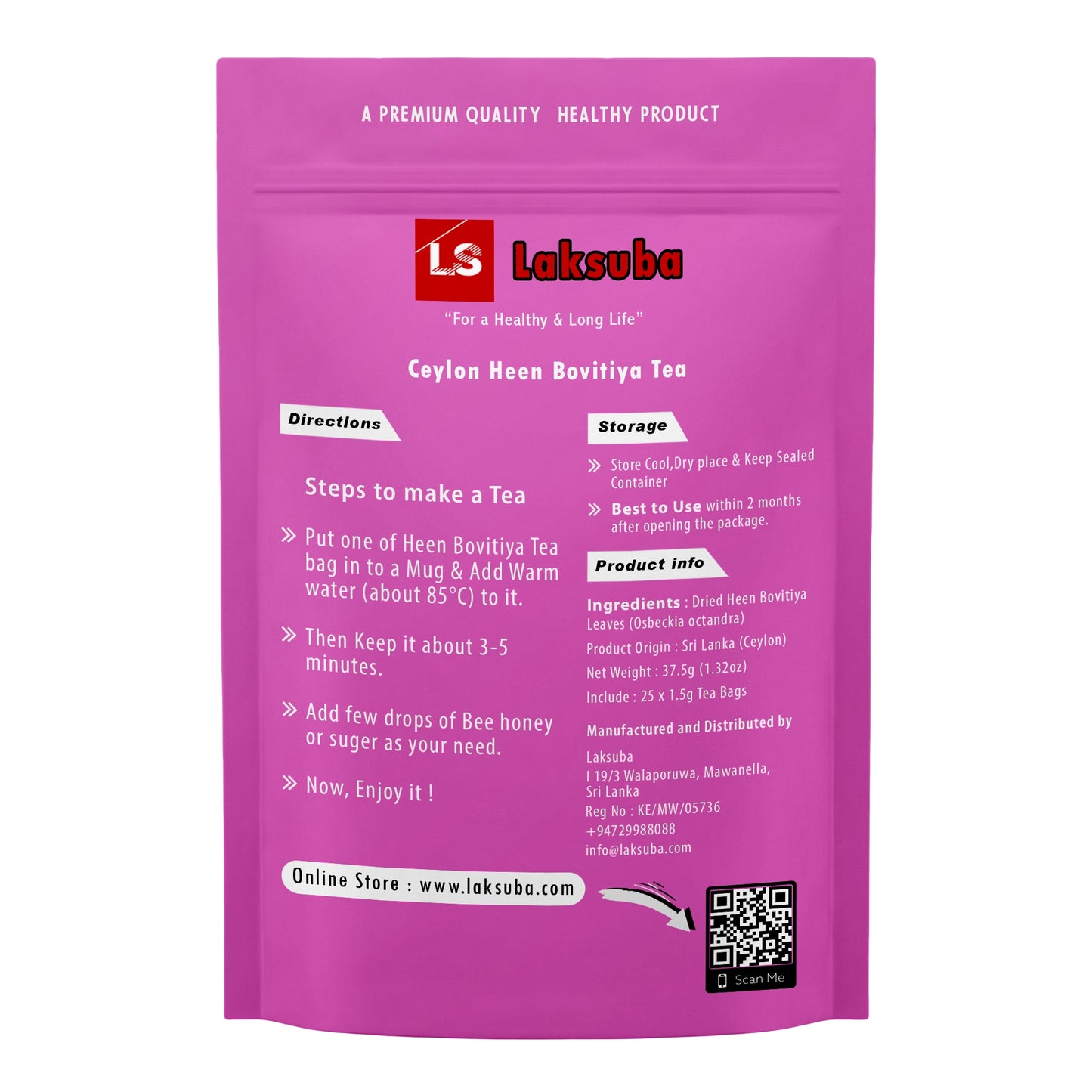 Thé Laksuba Ceylon Heen Bovitiya (37,5 g) 25 sachets