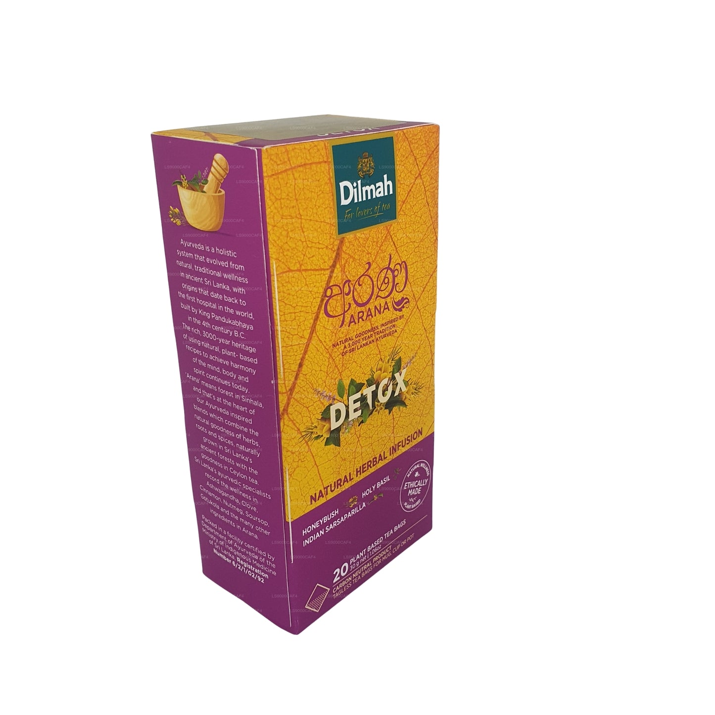Infusion naturelle à base de plantes Dilmah Arana Detox (20 sachets de thé sans étiquette)