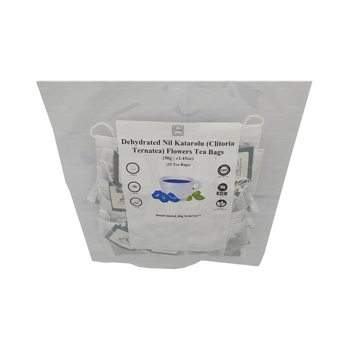 Sachets de tisane de fleurs de pois papillon déshydraté Lakpura® (Nil Katarolu ; Clitoria Ternatea) (25 sachets)