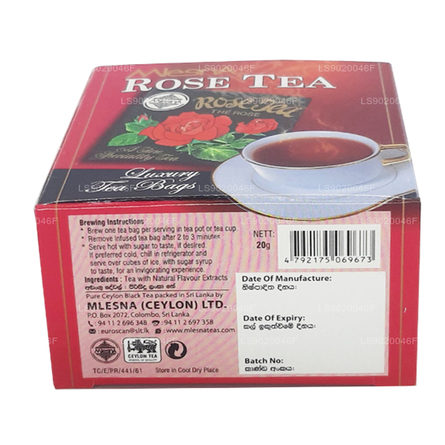 Thé à la rose Melesna (20 g) 10 sachets de thé de luxe