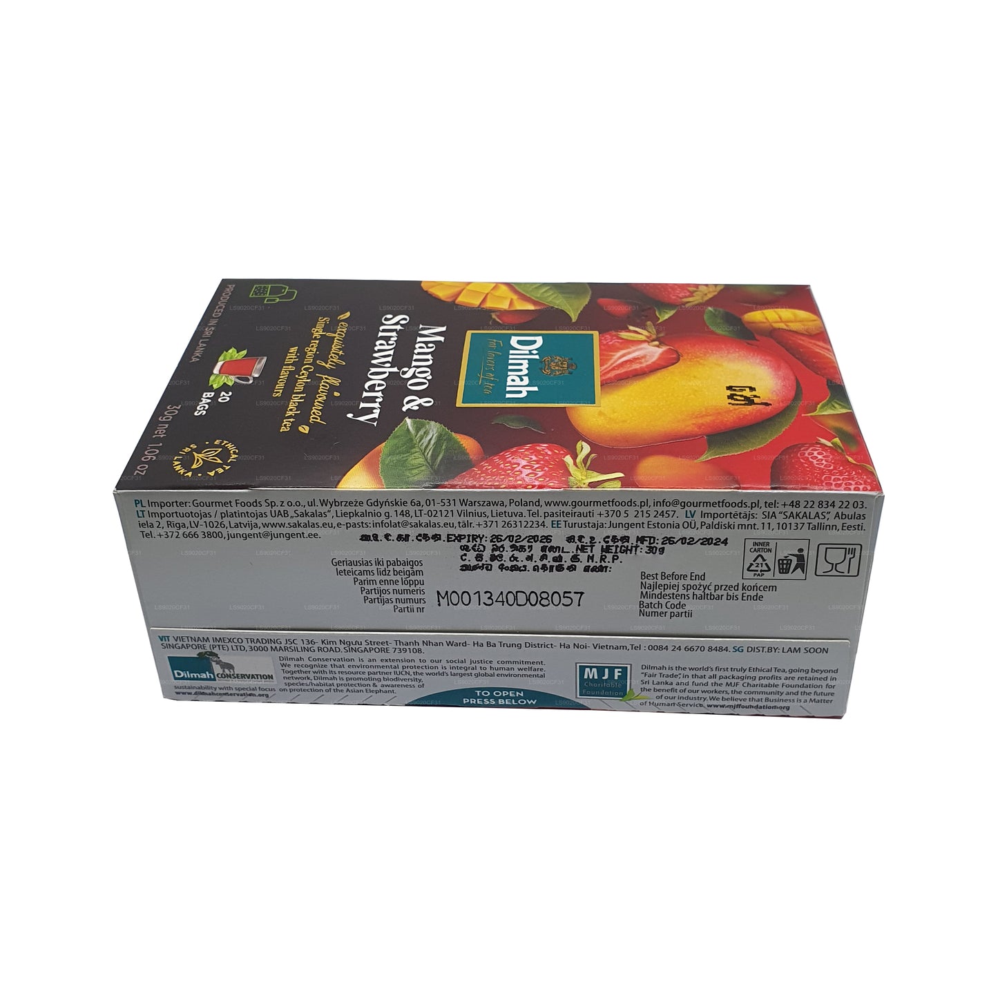 Thé aromatisé à la mangue et à la fraise Dilmah (30g) 20 sachets
