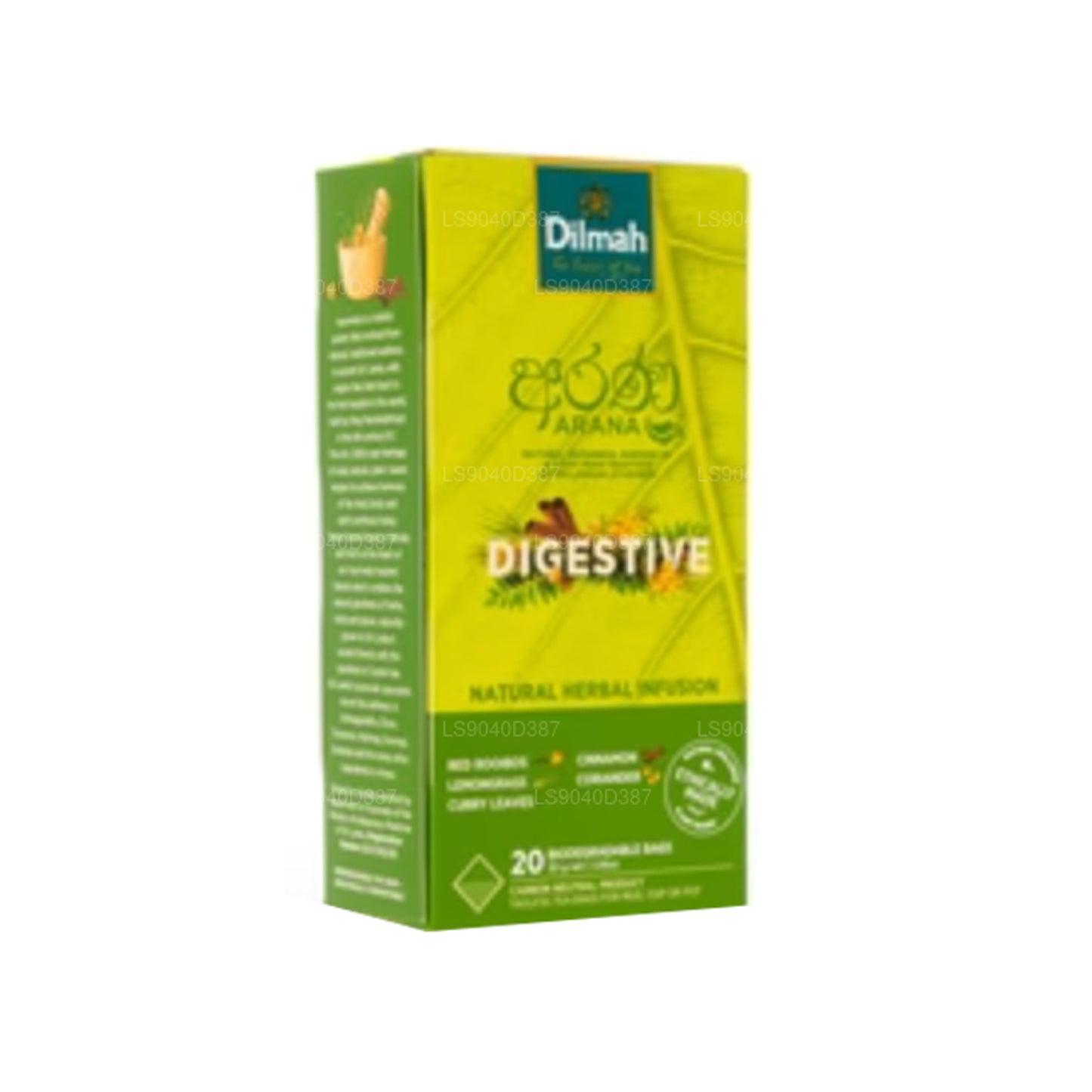 Infusion naturelle à base de rooibos rouge Dilmah Arana Digestive (20 sachets de thé sans étiquette)