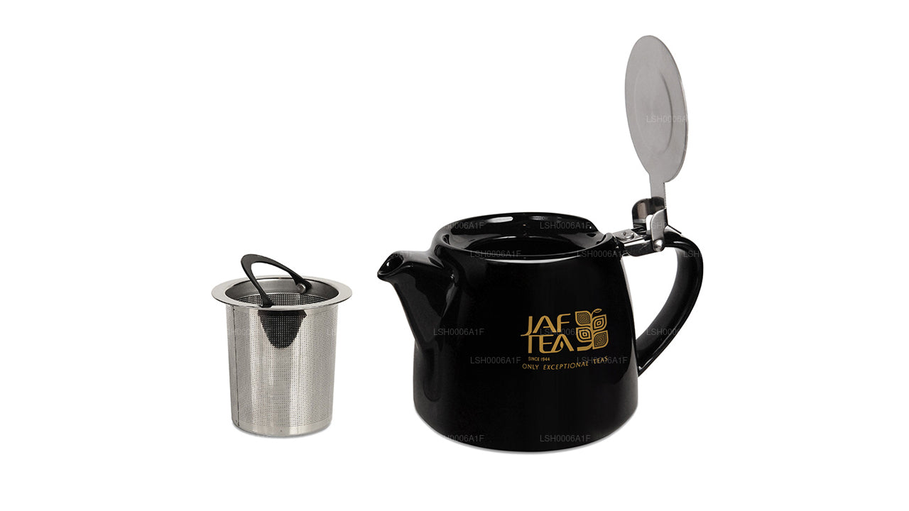 Théière en porcelaine de type souche noire brillante Jaf Tea avec infuseur en acier inoxydable
