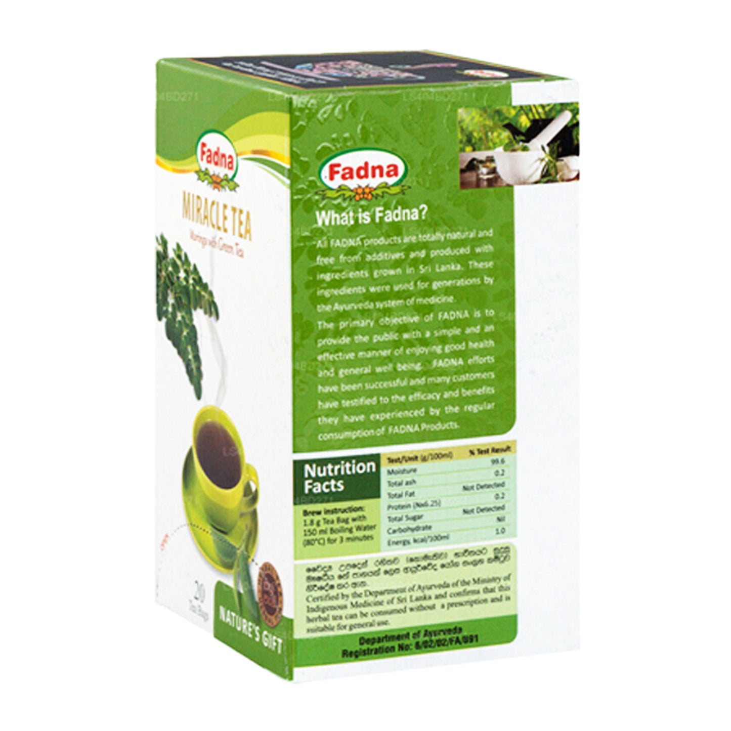 Fadna Miracle Tea Moringa avec thé vert (40 g) 20 sachets de thé