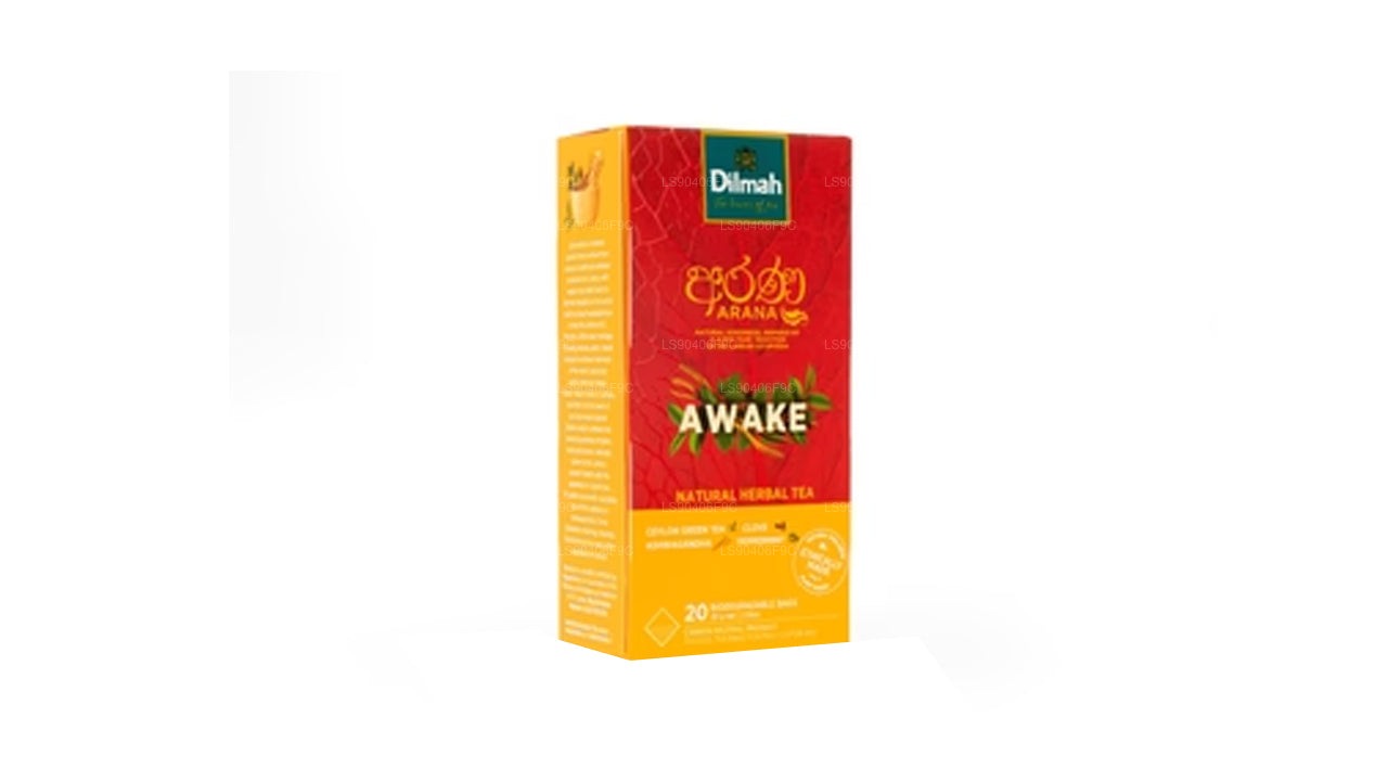 Thé vert naturel aux herbes Dilmah Arana Awake (20 sachets de thé sans étiquette)