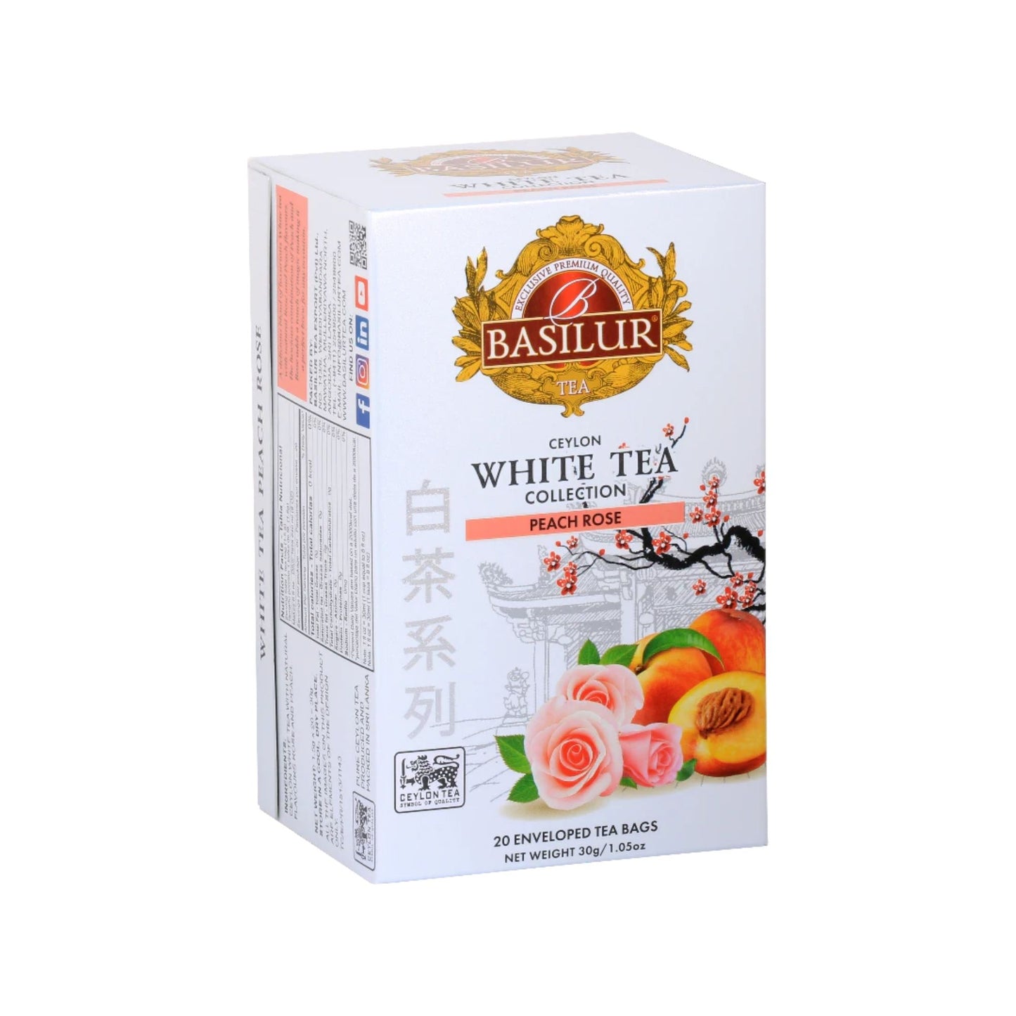 Basilur White Tea Peach Rose (30g) 20 Enveloped Tea Bags