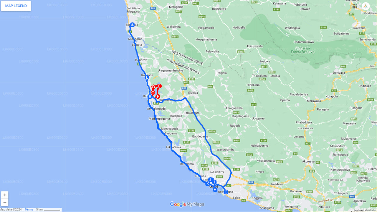 Trajet côtier de Beruwala à Galle