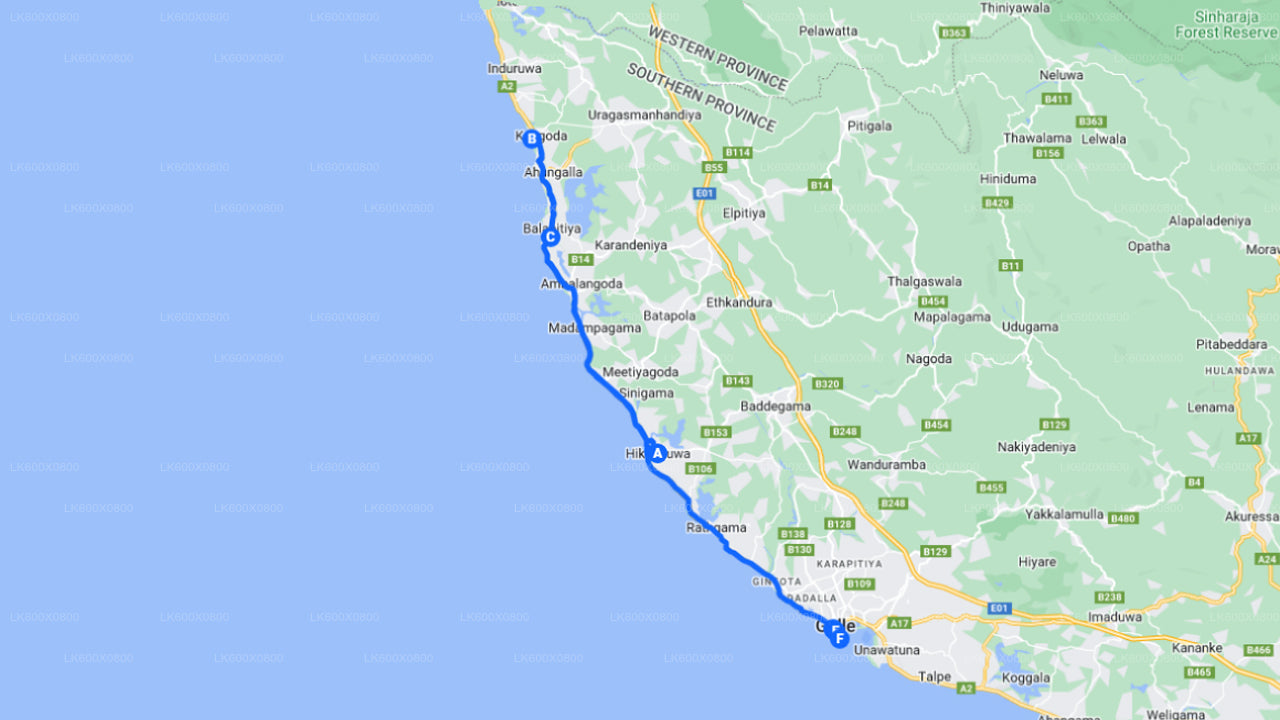 Trajet côtier de Hikkaduwa à Galle