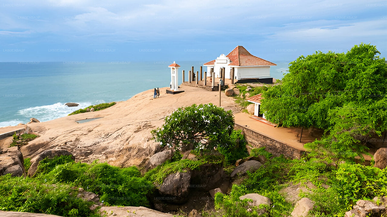 Temple on a rocky outcrop with ocean view