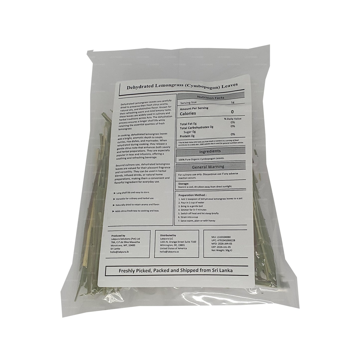 Feuilles de citronnelle déshydratées Lakpura