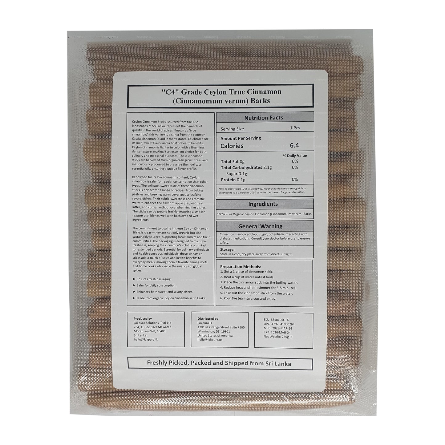 Lot d'écorces à la cannelle véritable de Ceylan de qualité « C4 » de Lakpura