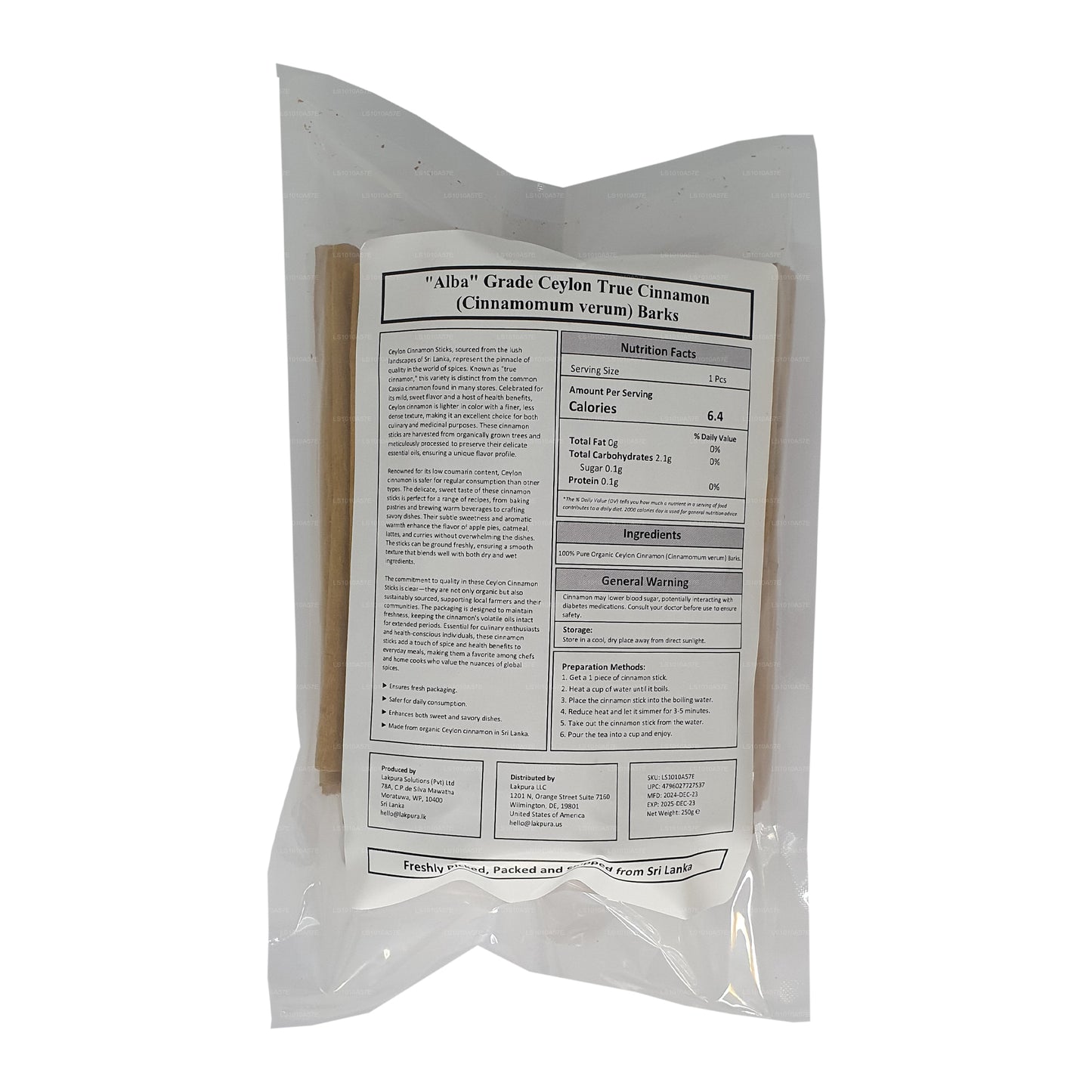 Lot d'écorces à la cannelle véritable de Ceylan de qualité « Alba » de Lakpura