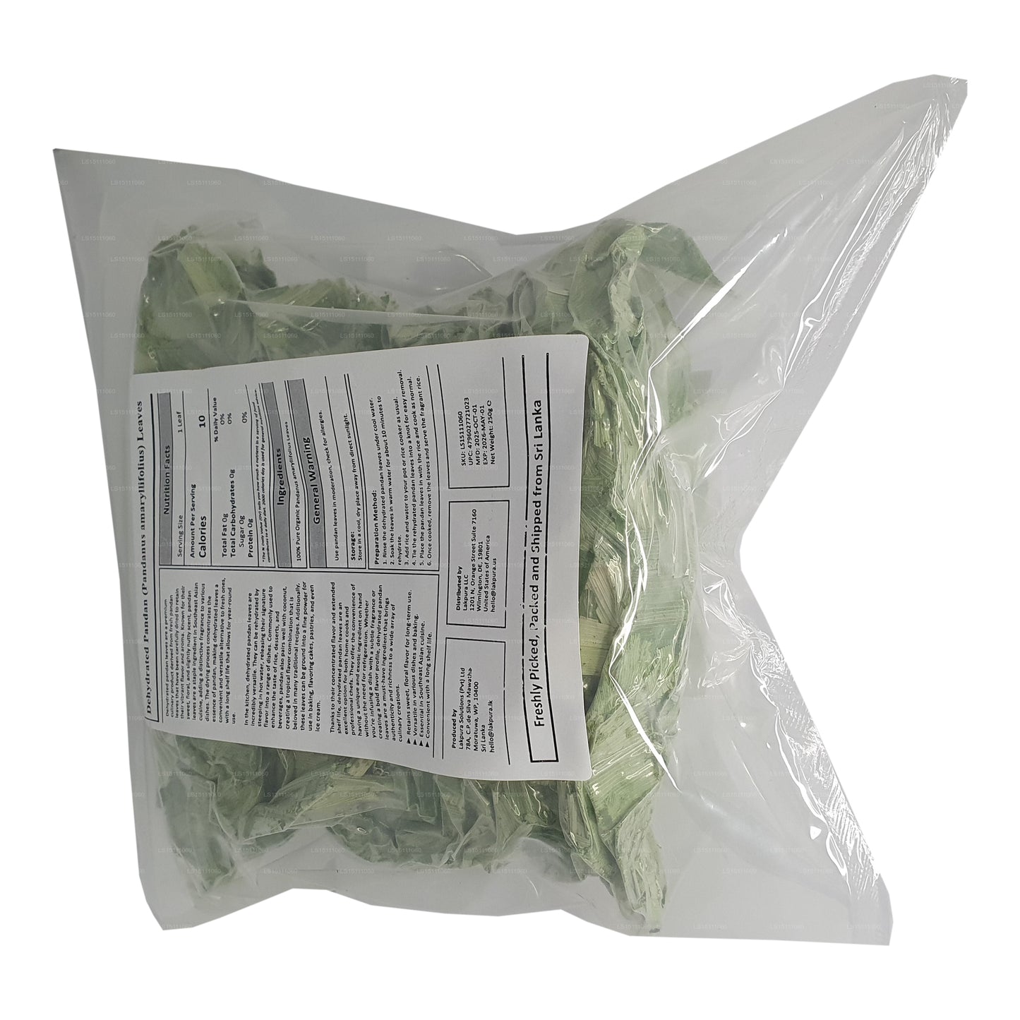 Feuilles de rampe de pandan déshydratées Lakpura