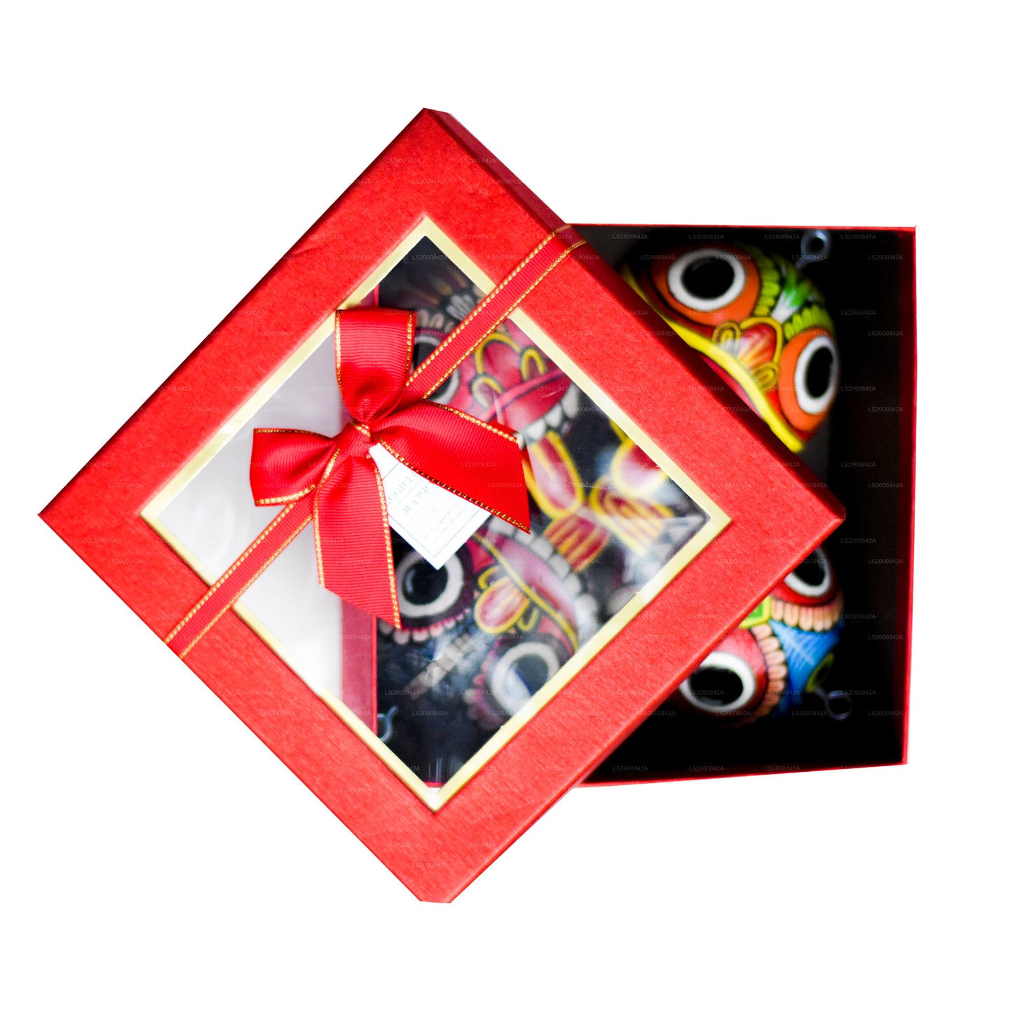 Masques raksha traditionnels du Sri Lanka (Mayura, Maru, Agni, Naga) peints sur des coquilles de noix de coco (lot de 4)