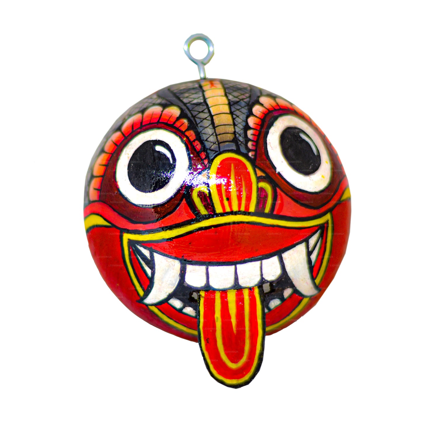 Masques raksha traditionnels du Sri Lanka (Mayura, Maru, Agni, Naga) peints sur des coquilles de noix de coco (lot de 4)