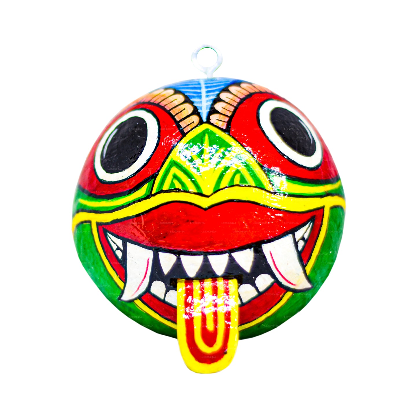 Masques raksha traditionnels du Sri Lanka (Mayura, Maru, Agni, Naga) peints sur des coquilles de noix de coco (lot de 4)