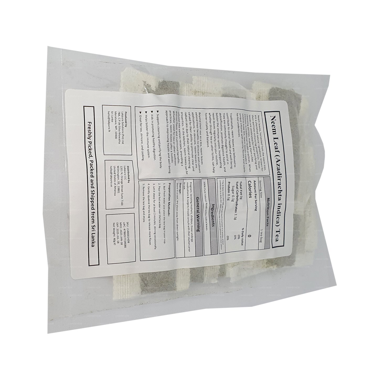 Thé aux feuilles de neem Lakpura (40 g) 20 sachets de thé