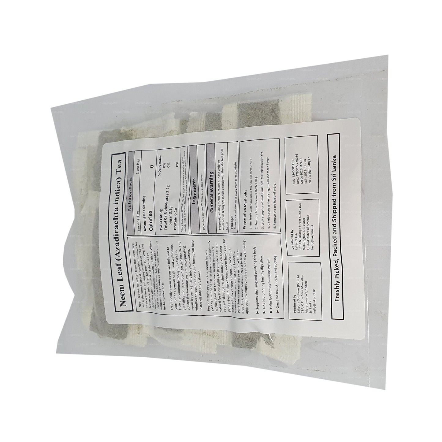 Thé aux feuilles de neem Lakpura (40 g) 20 sachets de thé