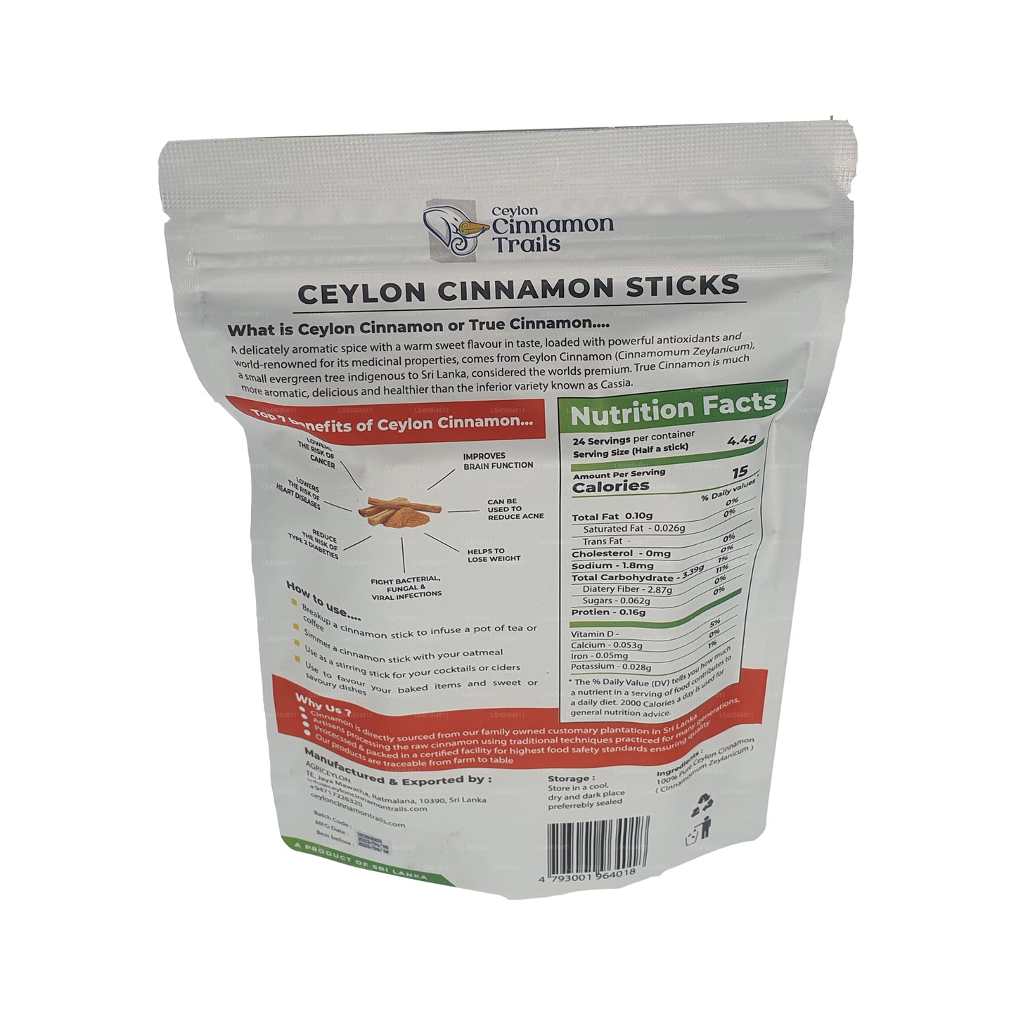 Bâtons de cannelle Ceylon Cinnamon Trails (100 g)