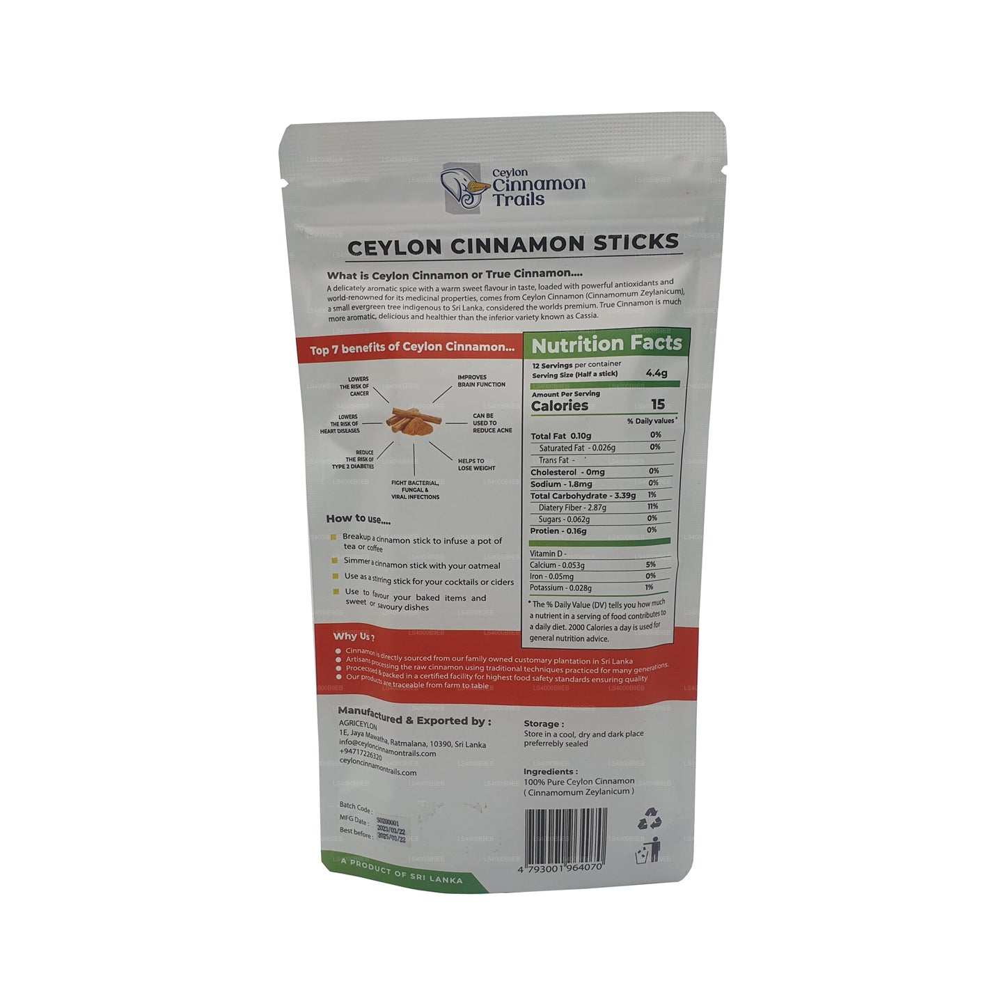 Bâtons de cannelle Ceylon Cinnamon Trails (50 g)