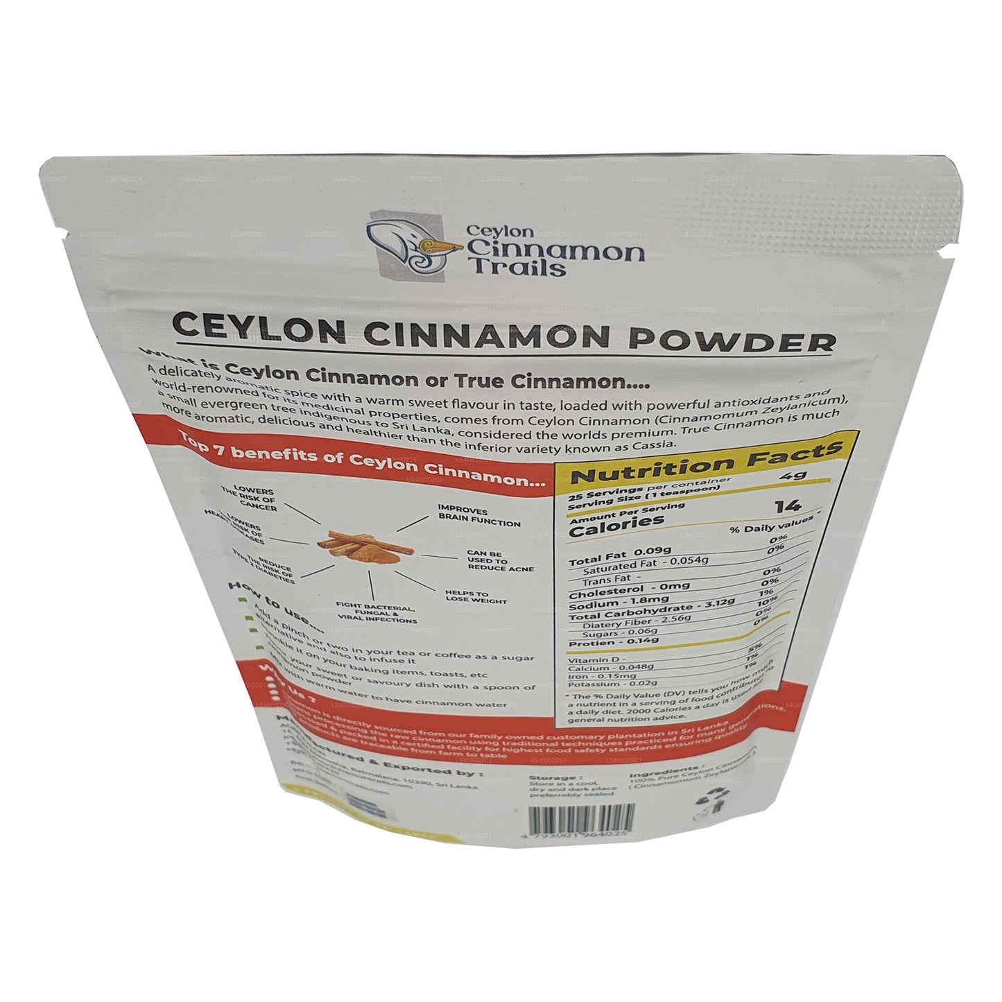 Cannelle Ceylon Cinnamon Trails en poudre (100 g)