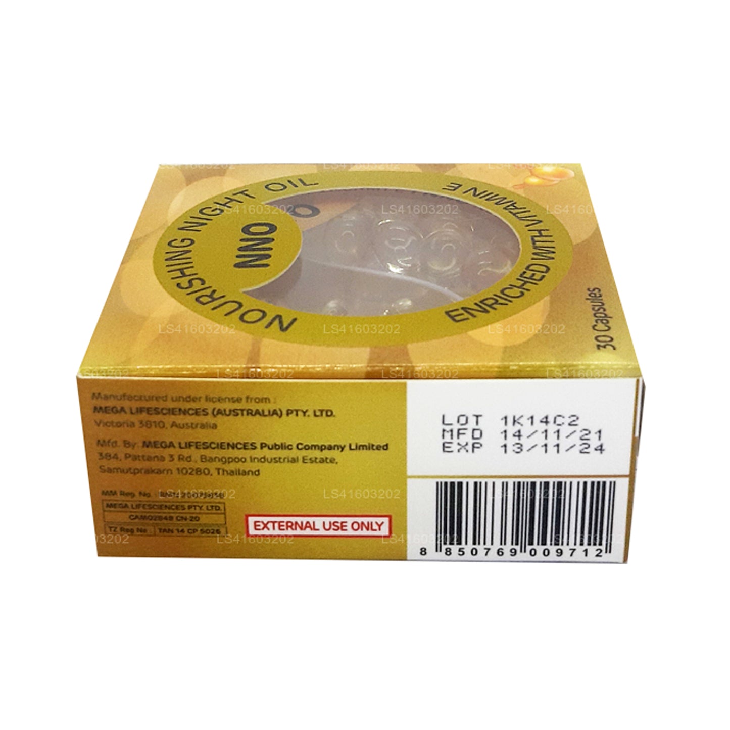 Huile de nuit nourrissante NNO à la vitamine E et à l'huile de jojoba (30 capsules)