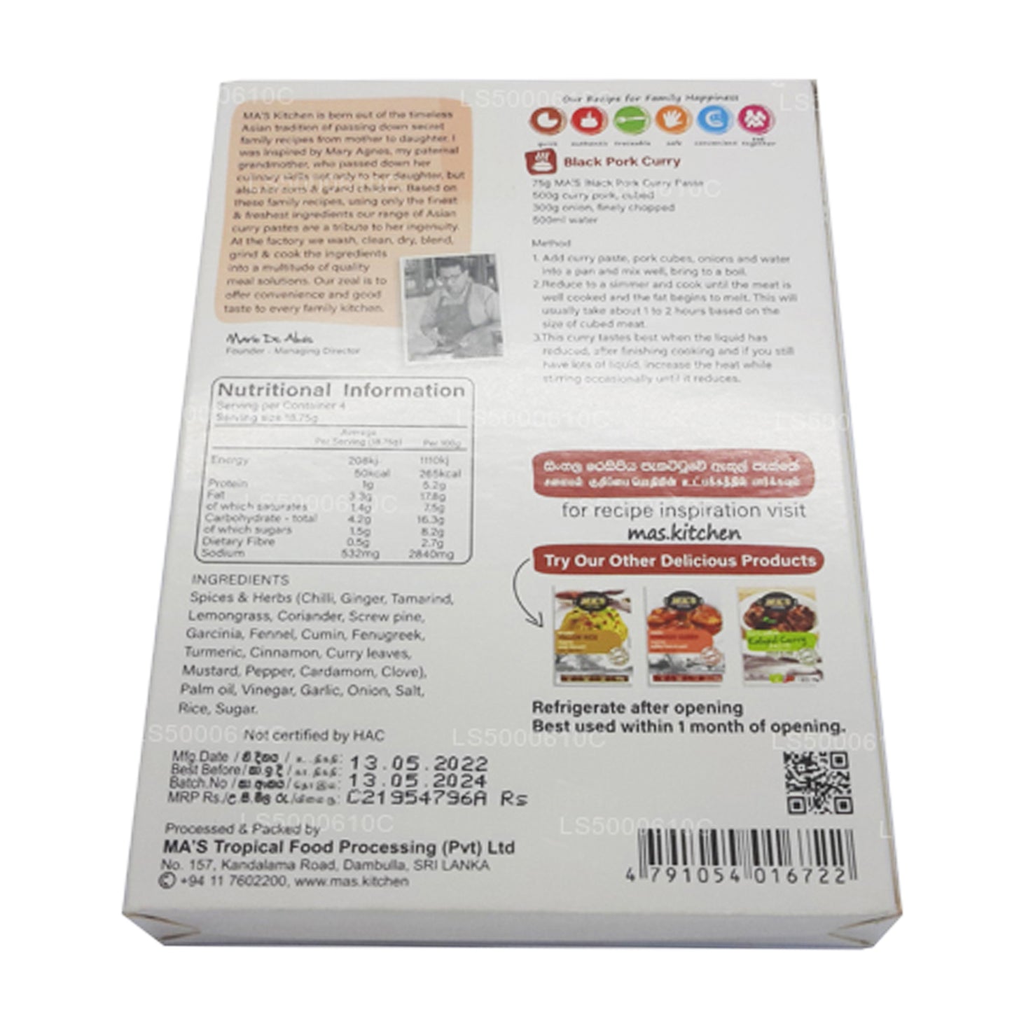 Curry de porc noir MA's Kitchen (75g)