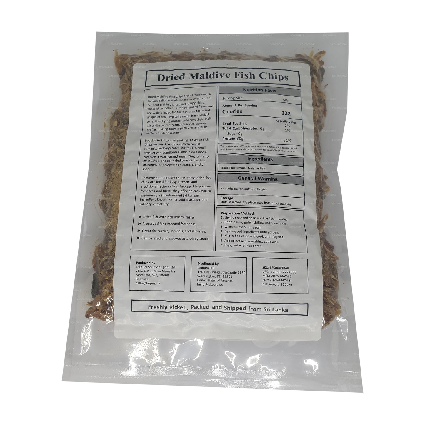 Paquet de chips de poisson Lakpura Maldive (150 g)