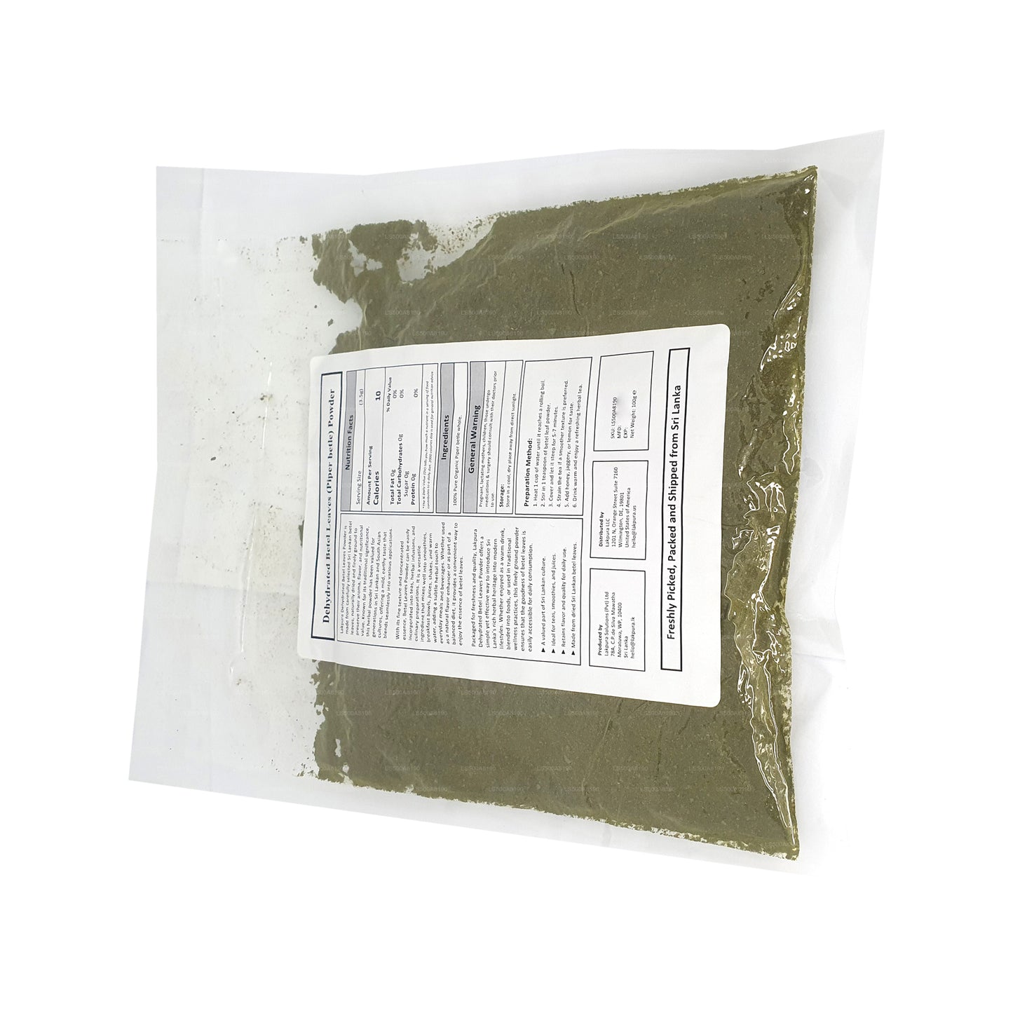 Poudre de feuilles de bétel déshydratées Lakpura (100g)