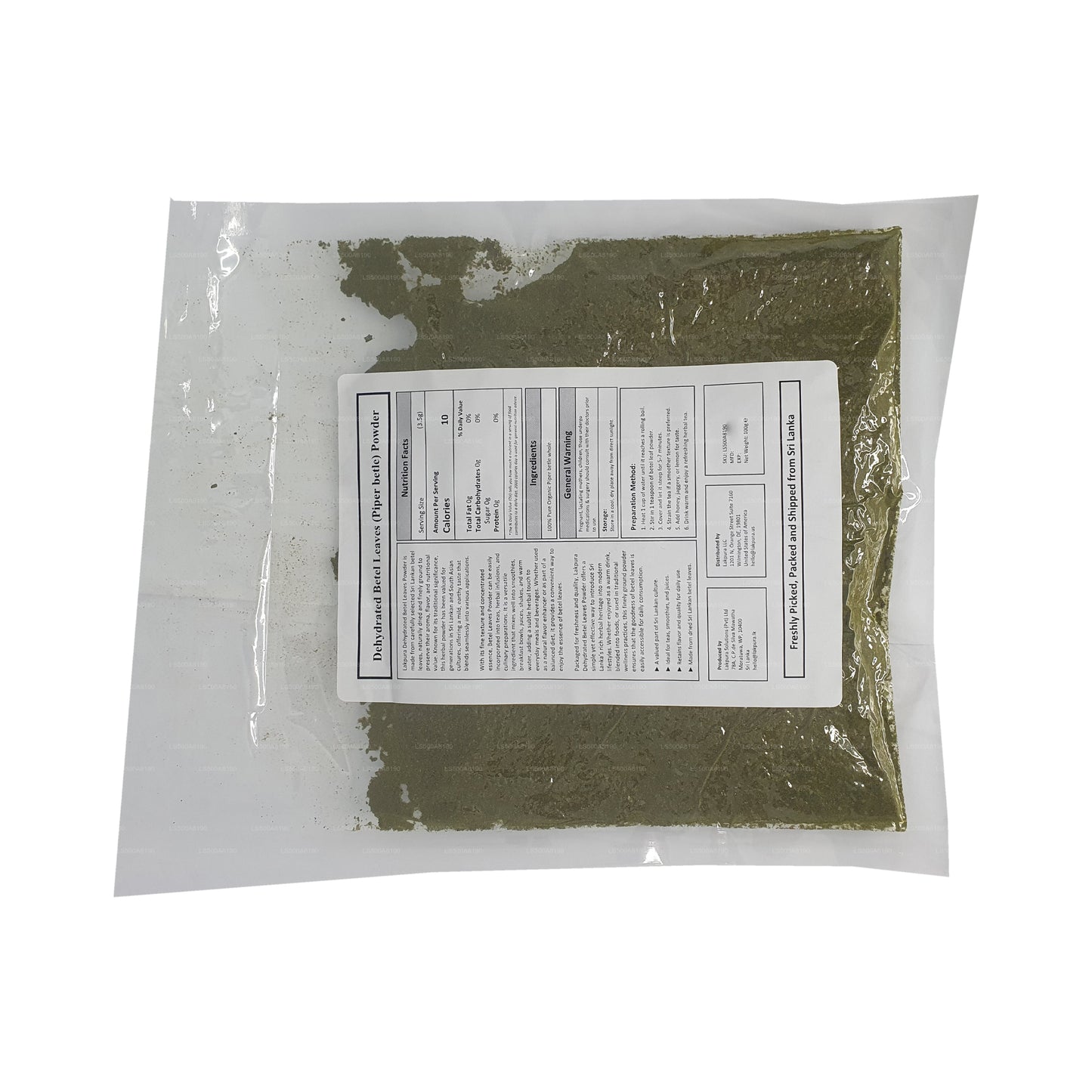 Poudre de feuilles de bétel déshydratées Lakpura (100g)