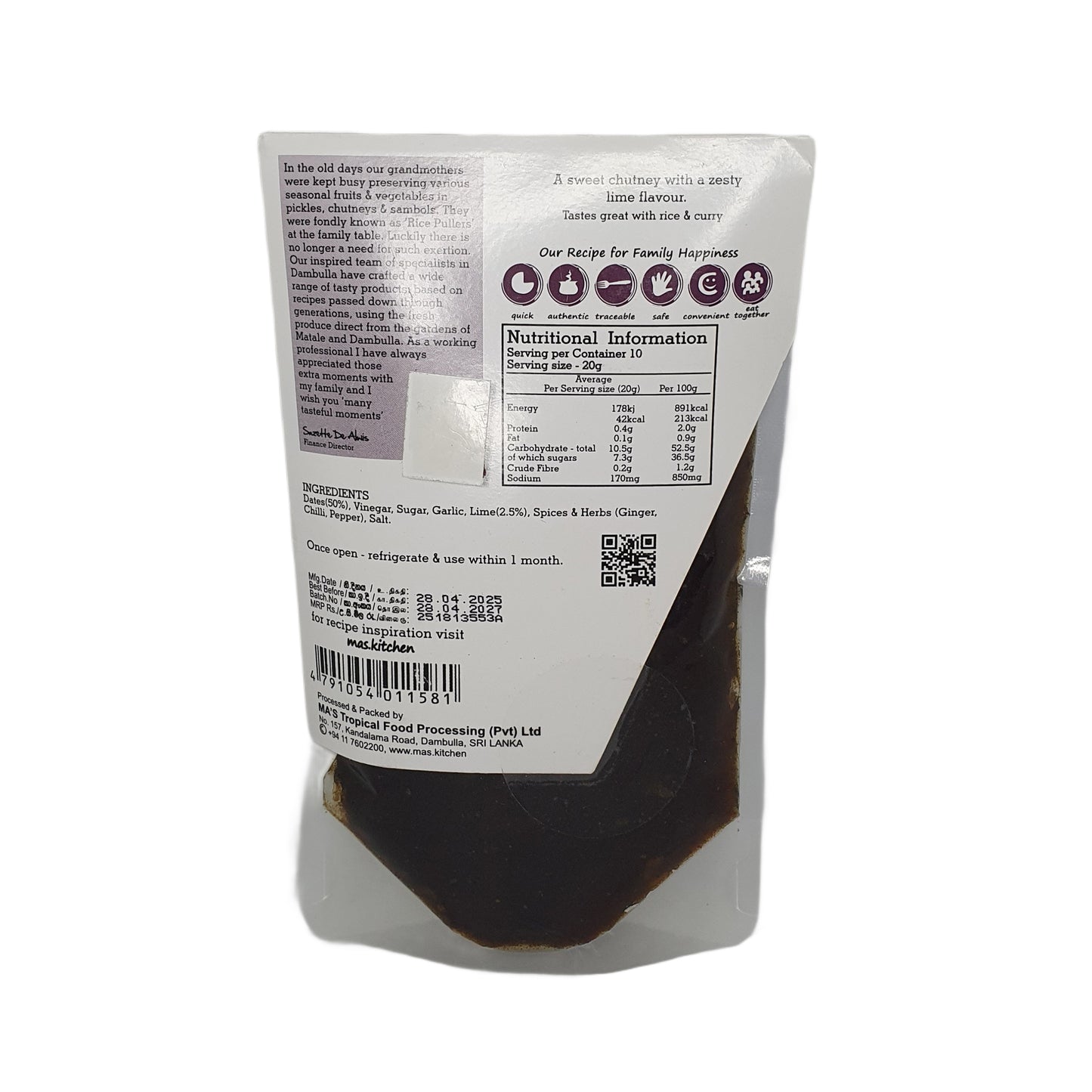 Chutney aux dattes et à la lime MA's Kitchen (200 g)