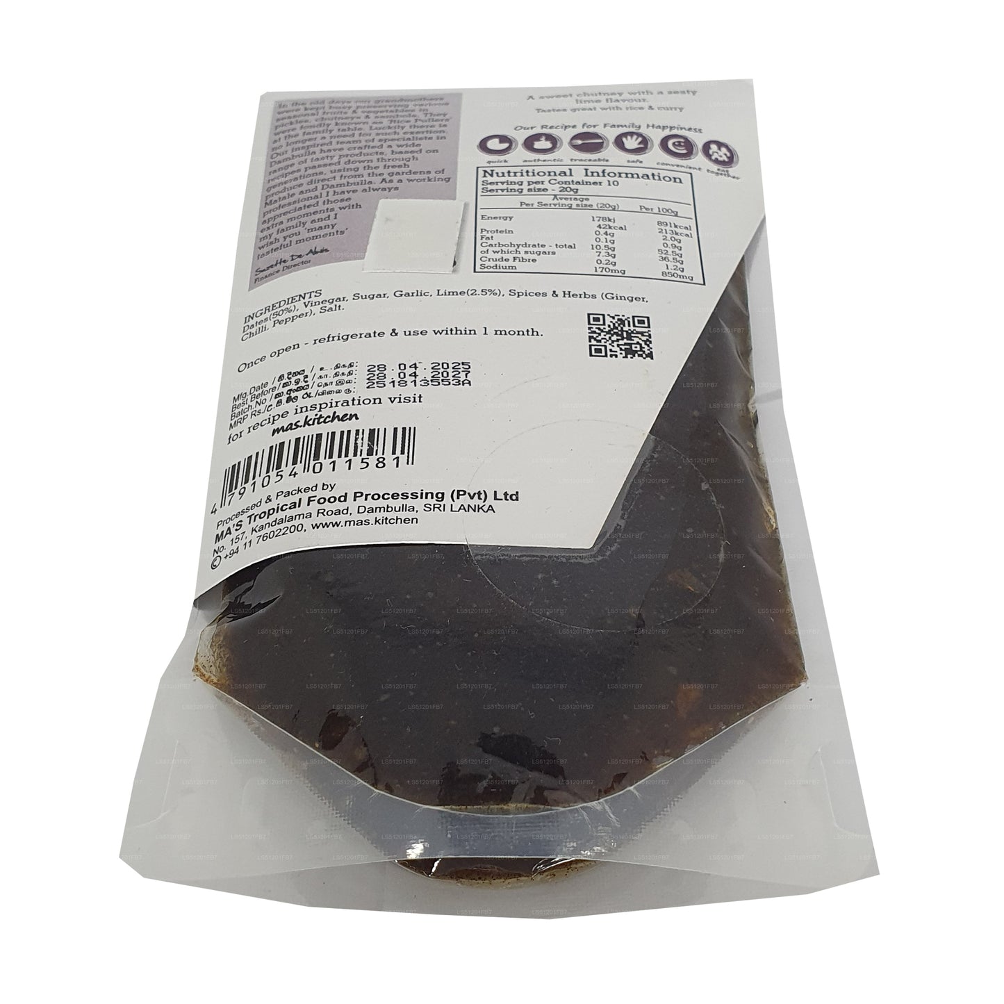 Chutney aux dattes et à la lime MA's Kitchen (200 g)