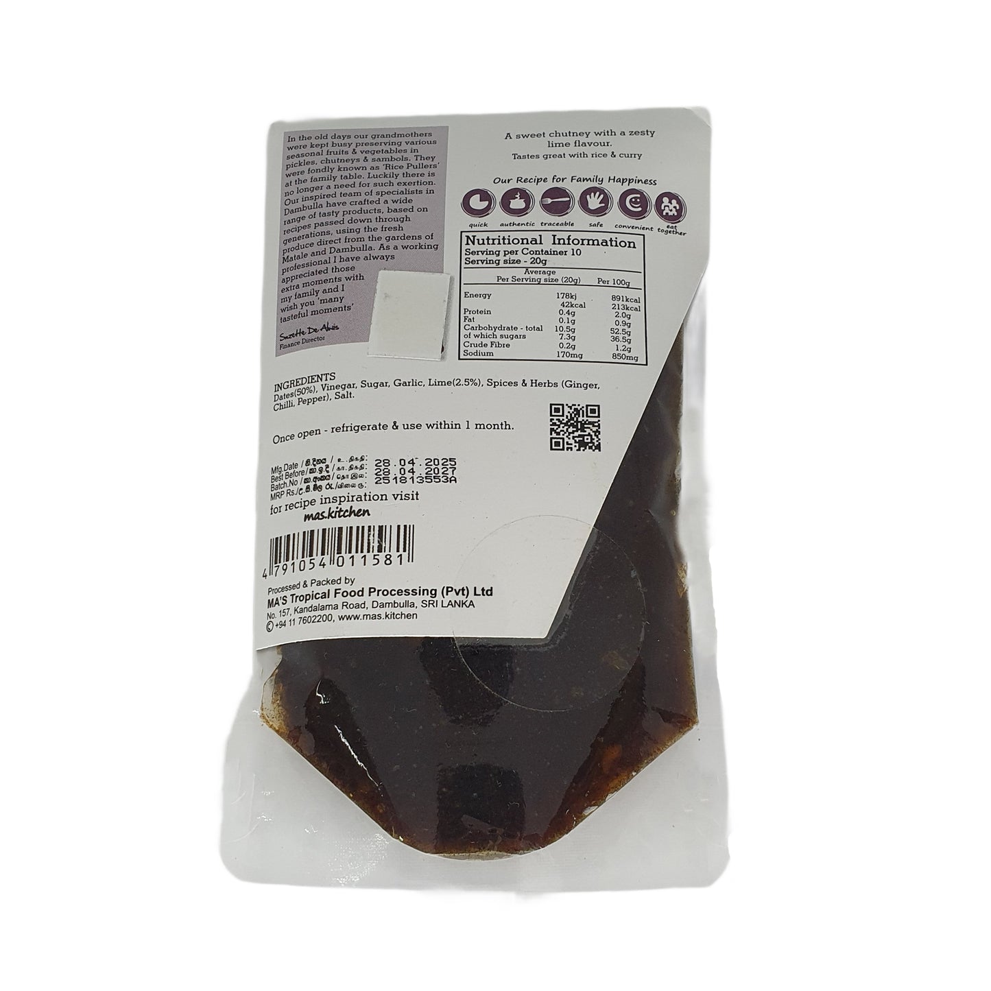 Chutney aux dattes et à la lime MA's Kitchen (200 g)