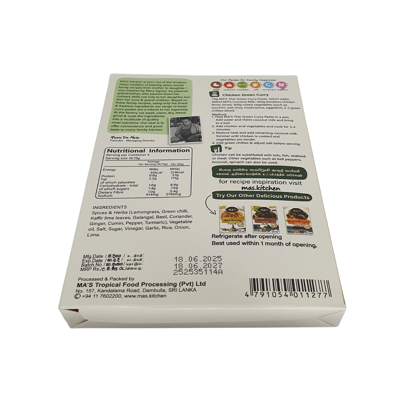 Pâte de curry vert thaï MA's Kitchen (60g)