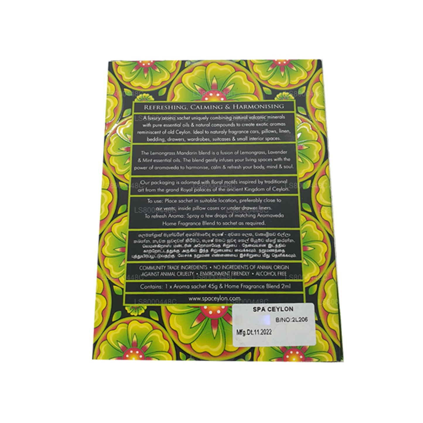 Sachet aromatique Spa Ceylan à la citronnelle et à la mandarine Aromaveda (45 g)