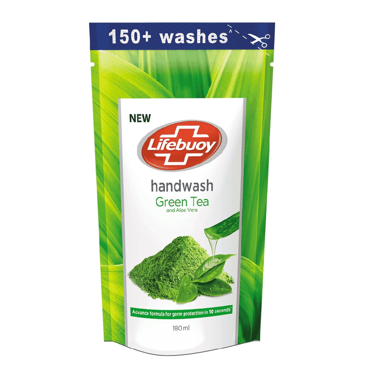 Sachet de recharge de thé vert Lifebuoy avec aloe vera pour savon pour les mains (180 ml)