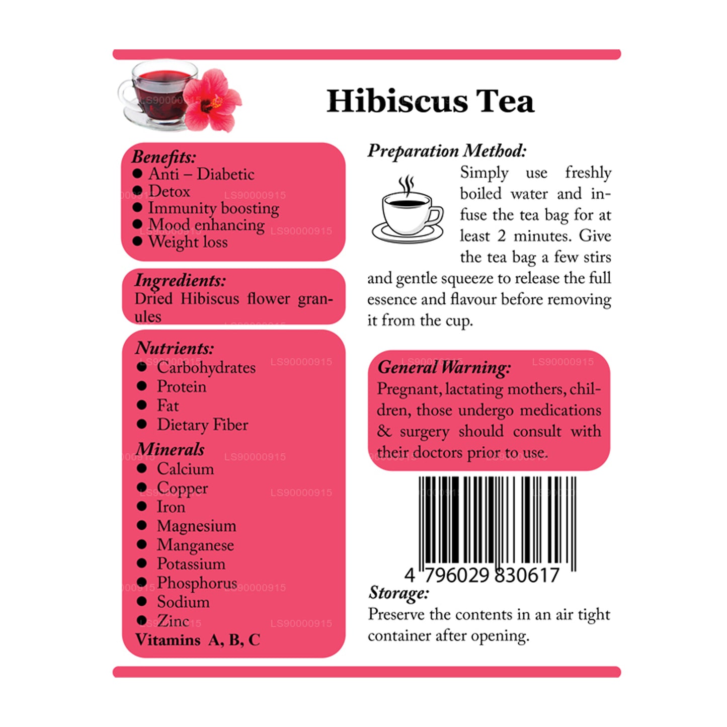 Thé aux fleurs d'hibiscus Lifetone (30 g)