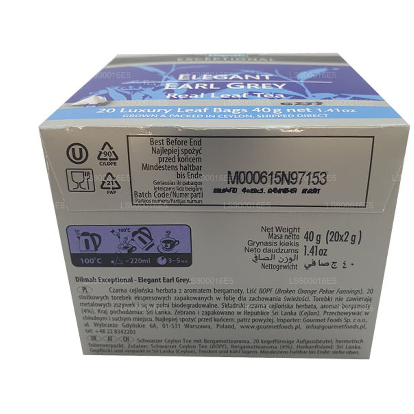 Thé Dilmah Exceptional Elegant Earl Grey Real Leaf (40 g) 20 sachets de thé