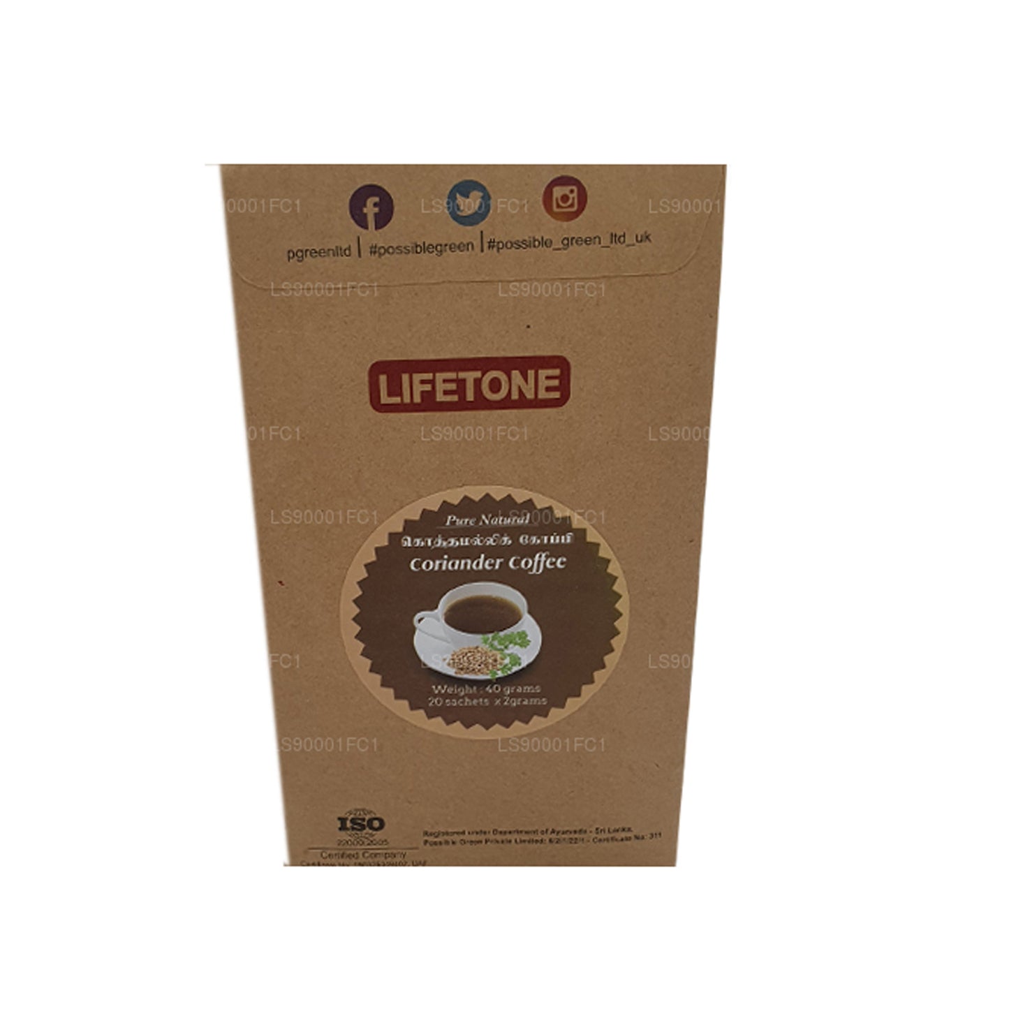Café aux graines de coriandre Lifetone (40 g) - 20 sachets