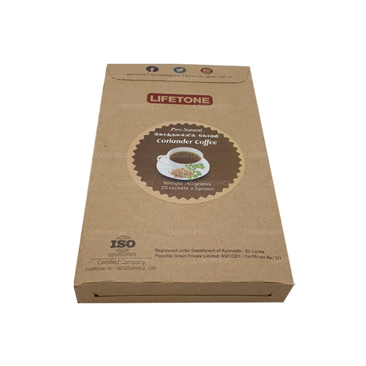 Café aux graines de coriandre Lifetone (40 g) - 20 sachets