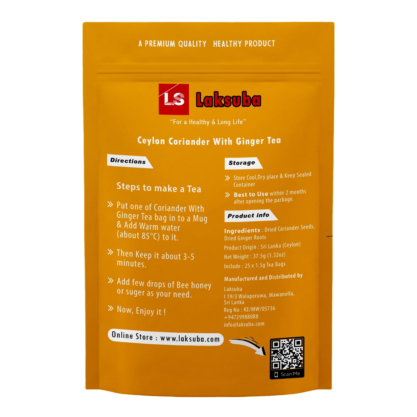 Tisane Laksuba à la coriandre et au gingembre de Ceylan (37,5 g) 25 sachets